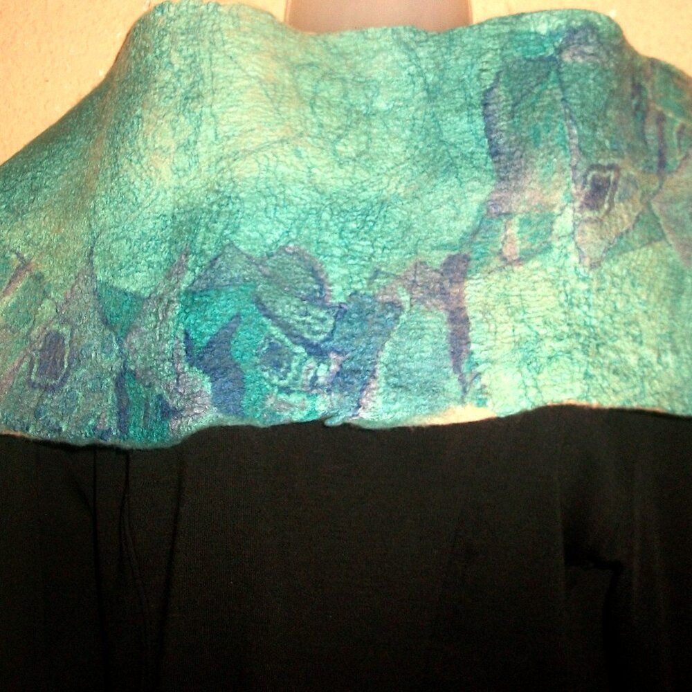 Vintage 1 of a Kind Handmade Hand-dyed Reversible Felted-Wool Scarf 66" X 18"